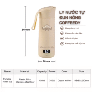 ly nước tự đun nóng sạc type C